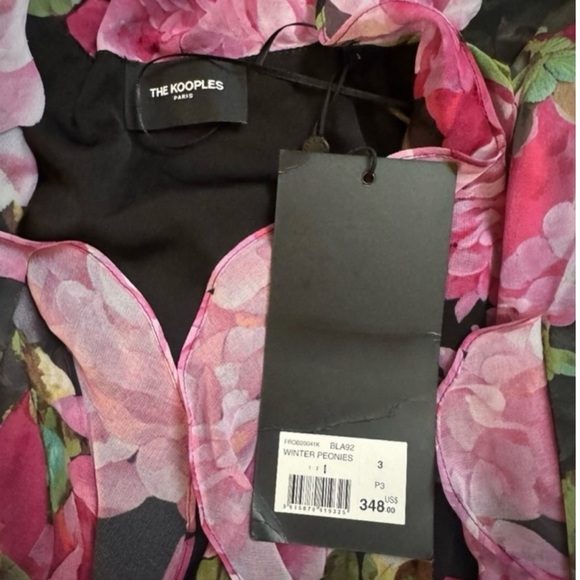 THE KOOPLES Winter Peonies Floral Print Short Sleeve  Ruffled Mini Dress Large - Picture 13 of 14